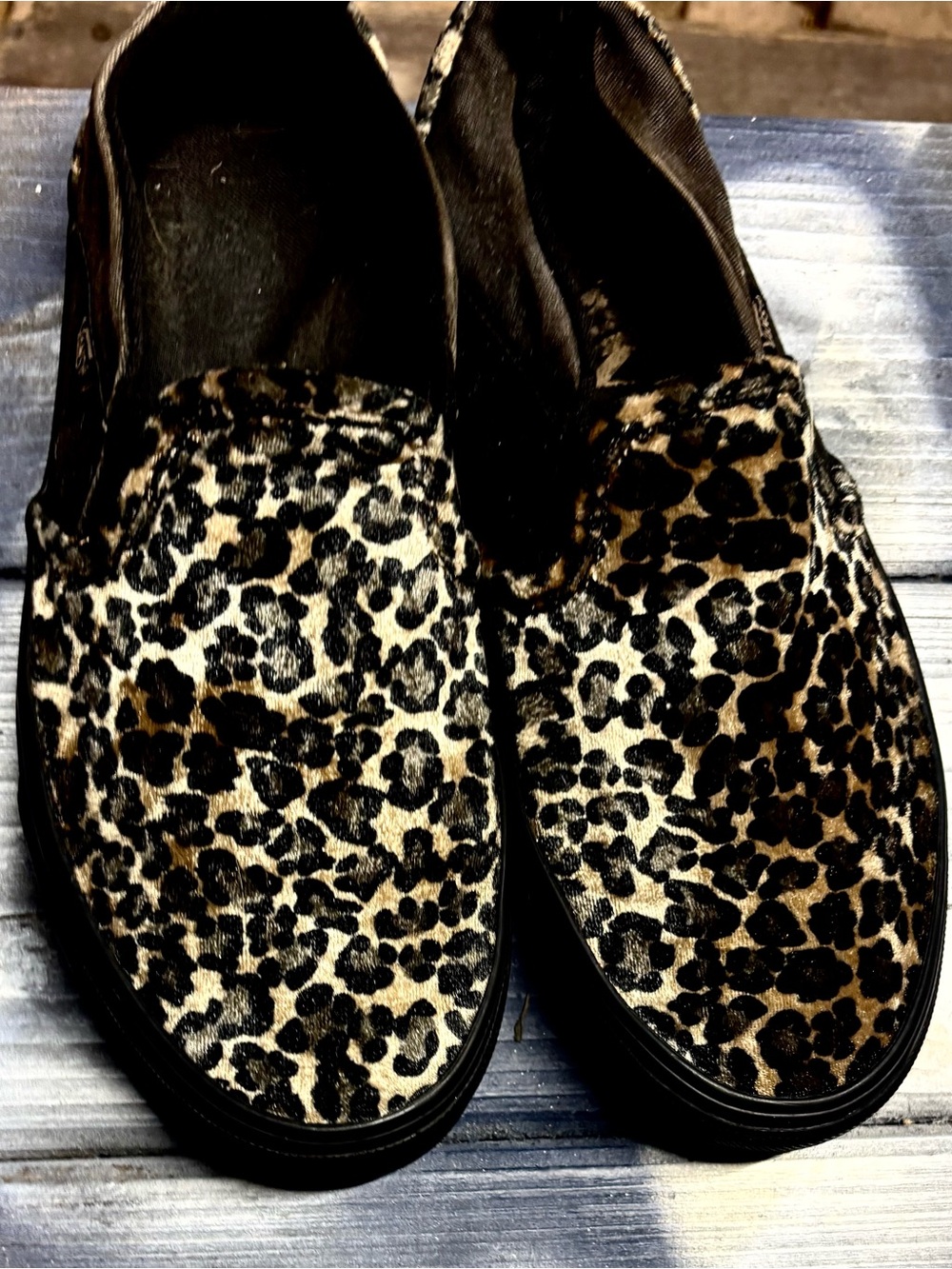 Vans Leopard Print Slip-On Casual Shoes - Black & Tan womens 7.5 - Picture 2 of 7